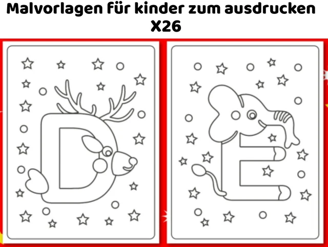 MALBUCH 26 MALVORLAGEN "ABC-lustige Tiere" Ausmalbilder als PDF Kinder